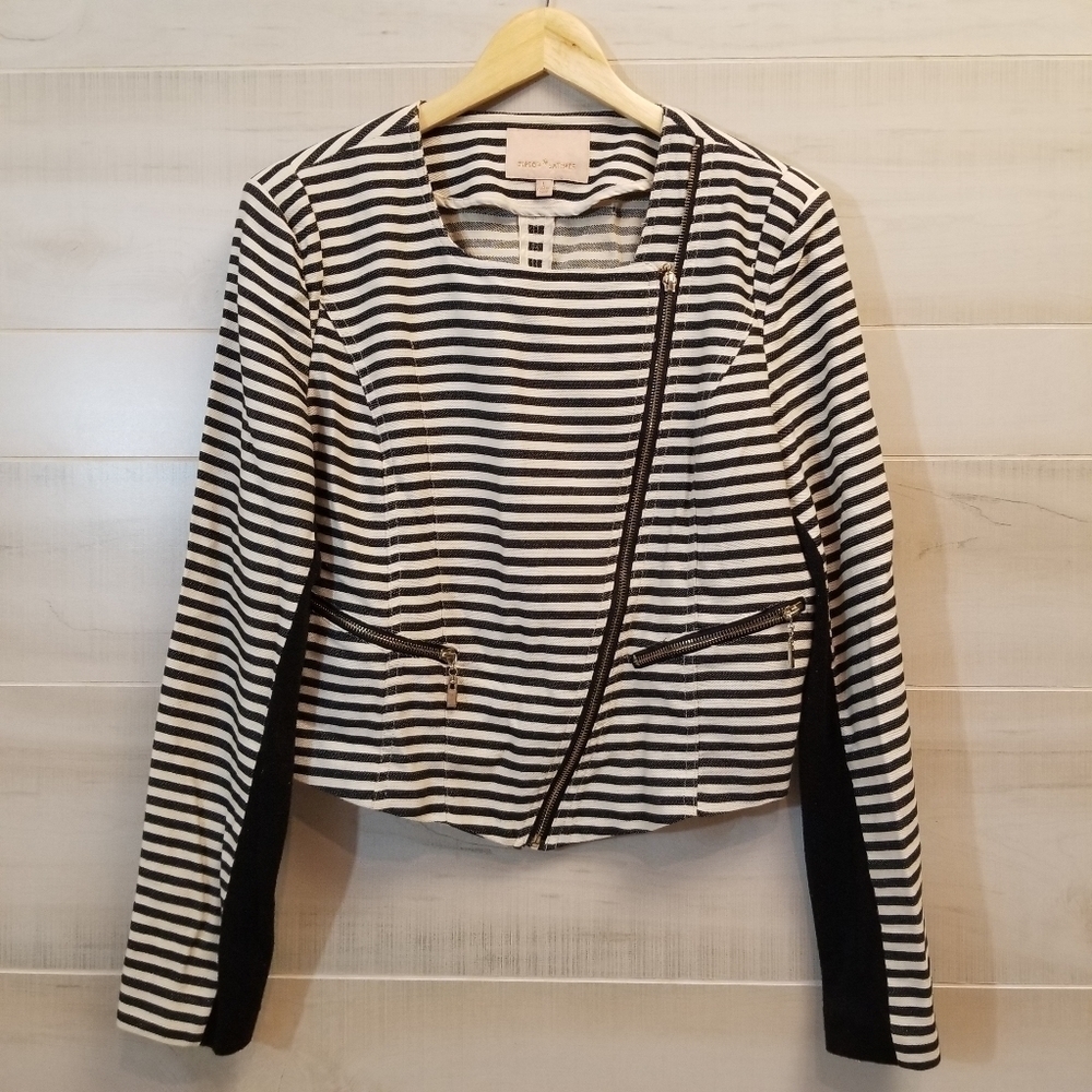 {L} Gibson Latimer Striped Moto Jacket Black White